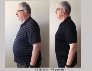 before and after image showing 55 pound weight loss